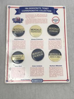 Rare 1984 Democratic Ticket Commemorative Collection Prospective Vice President Buttons