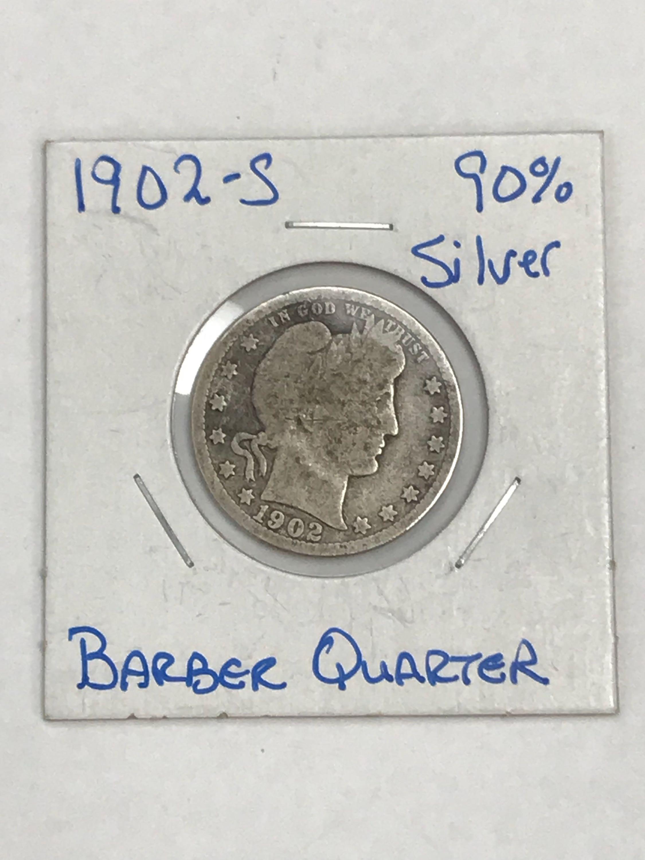 1902-S Barber Quarter Silver Twenty-Five Cent Coin