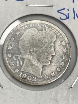 1902-S Barber Quarter Silver Twenty-Five Cent Coin