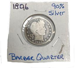 1896 Barber Quarter Silver 25 cent coin