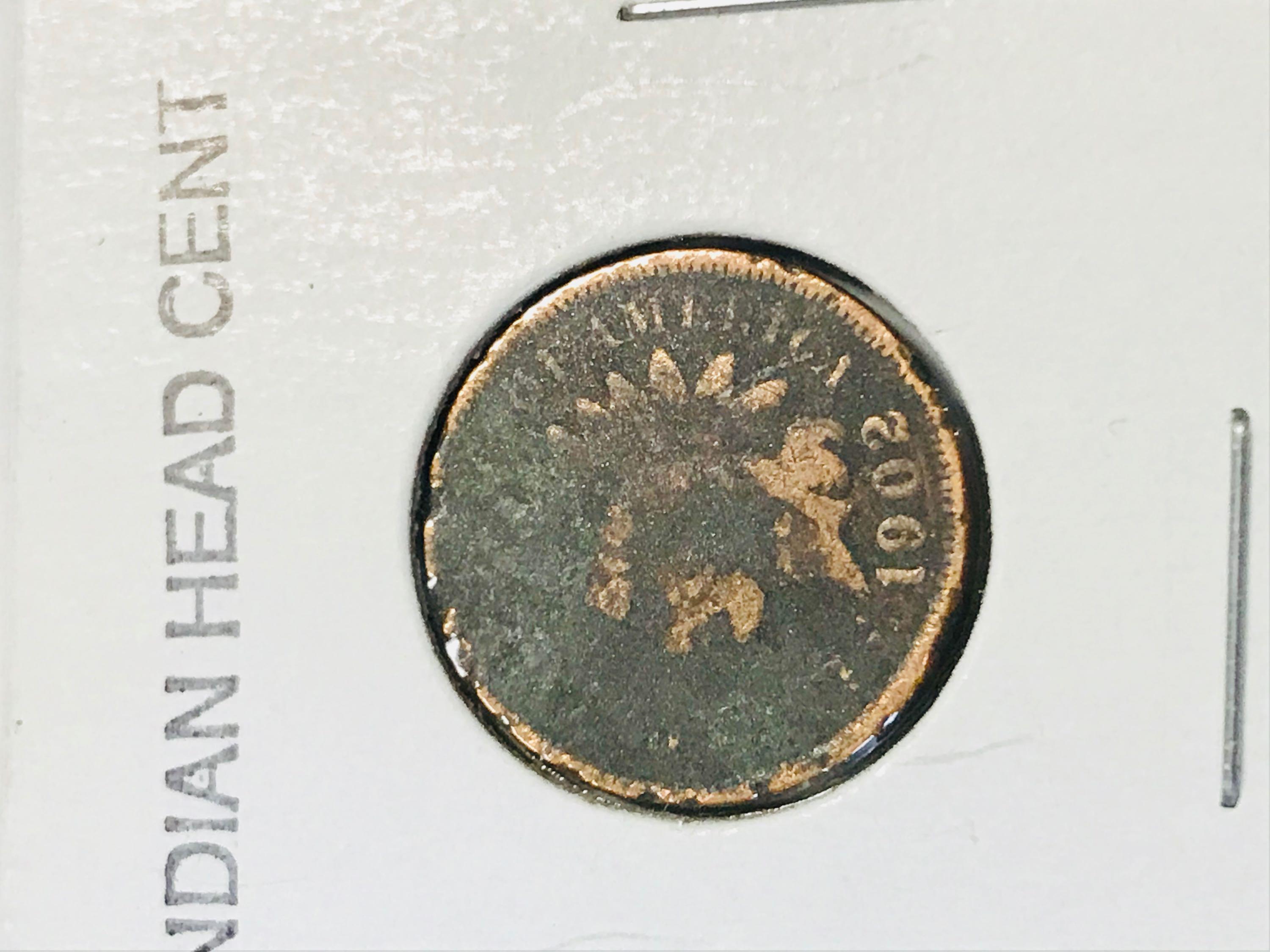 6 Antique Indian Head Penny One Cent Coin