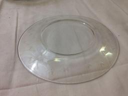 Vintage Etched Glass Dessert Plates, Set of 9