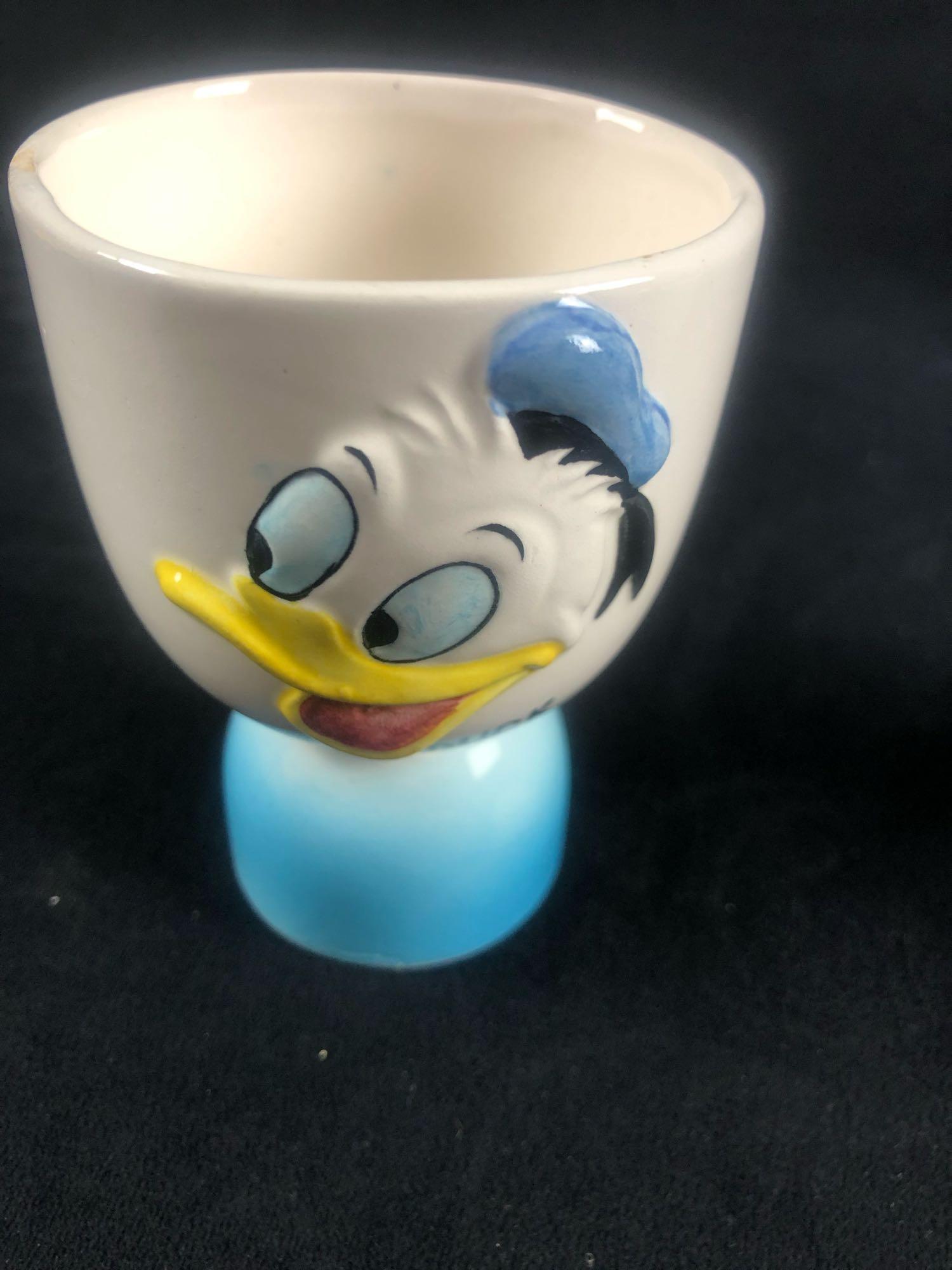 Lot of 2 Vintage Donald Duck Egg Cup Kitchen Walt Disney Productions