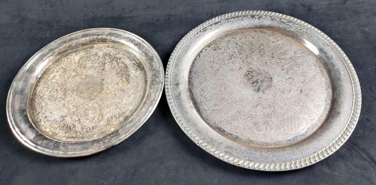 Set of 2 Silverplate Serving Trays