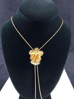 Risis Golds Toned Orchid Slider Necklace