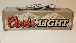 Coors Light Pool Table Light - Rewired. Plastic. 38 1/2" long x 10 1/4 " high x 13 1/2" deep