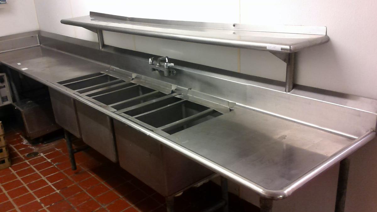Stainless Steel Counter with 3 Sinks & Faucet