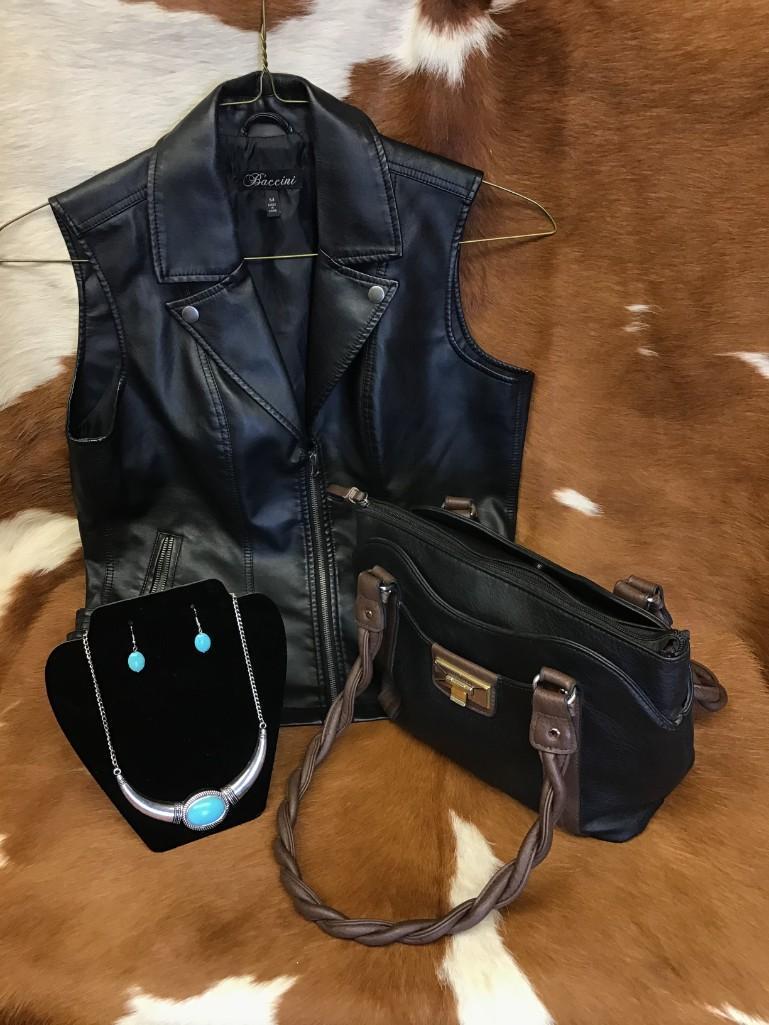 Vest, Purse & Jewelry- Silver & Turquoise