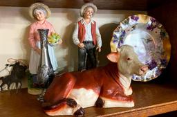 ceramic cow, man and woman, plate, cowboy