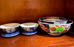 Gold imari 3 Bowl Set, 2 Bowl w/ Saucer