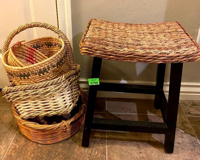 Wicker Stool w/ Wicker Baskets