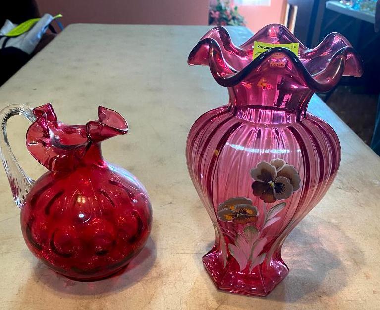 Fenton Glass Vases 9" Signed, 6 1/2"