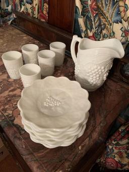 Vintage MilkGlass Dessert set with pitcher