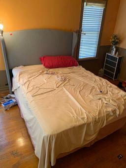 queen bed headboard, mattress, and box spring