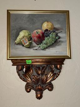 Fruit Framed Wall Art & Gold Leaf Sconce Shelf