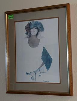 Vintage Christine Rosamond Denim & Silk Framed Art Print