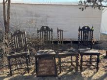 Vintage Carved Wood Chairs with Cane Seats