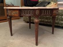 Vintage French-Style Wood Coffee Table with Marble Top