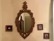 Turner Ornate Carved Oval Mirror with Small Framed Paintings