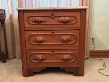 Antique Wood Chest of Drawers with Marble Top