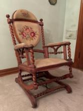 Antique Hunzinger Barley Twist Platform Rocking Chair With Needlepoint Seat & Back