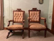 Antique Upholstered Chair & Rocker