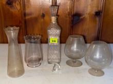 Glass Decanter, Vases & Brandy Snifters