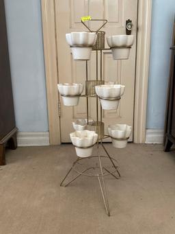 Mid-Century Modern Hull Pottery Gold Metal Plant Stand with Pots