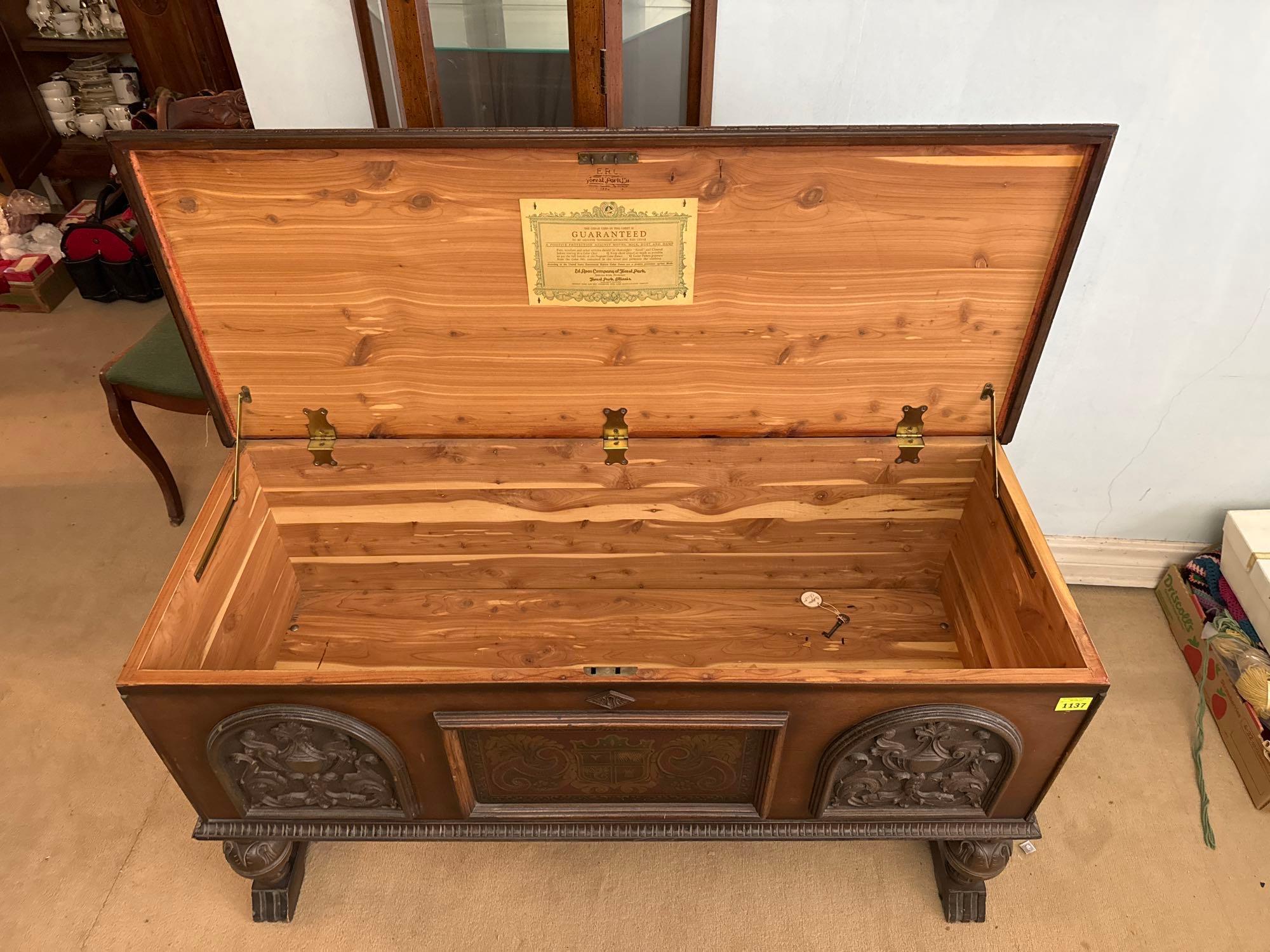 Vintage Ed Roos Carved Cedar Hope Chest