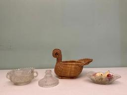 Cut Glass Bowls, Candle Holder & Basket