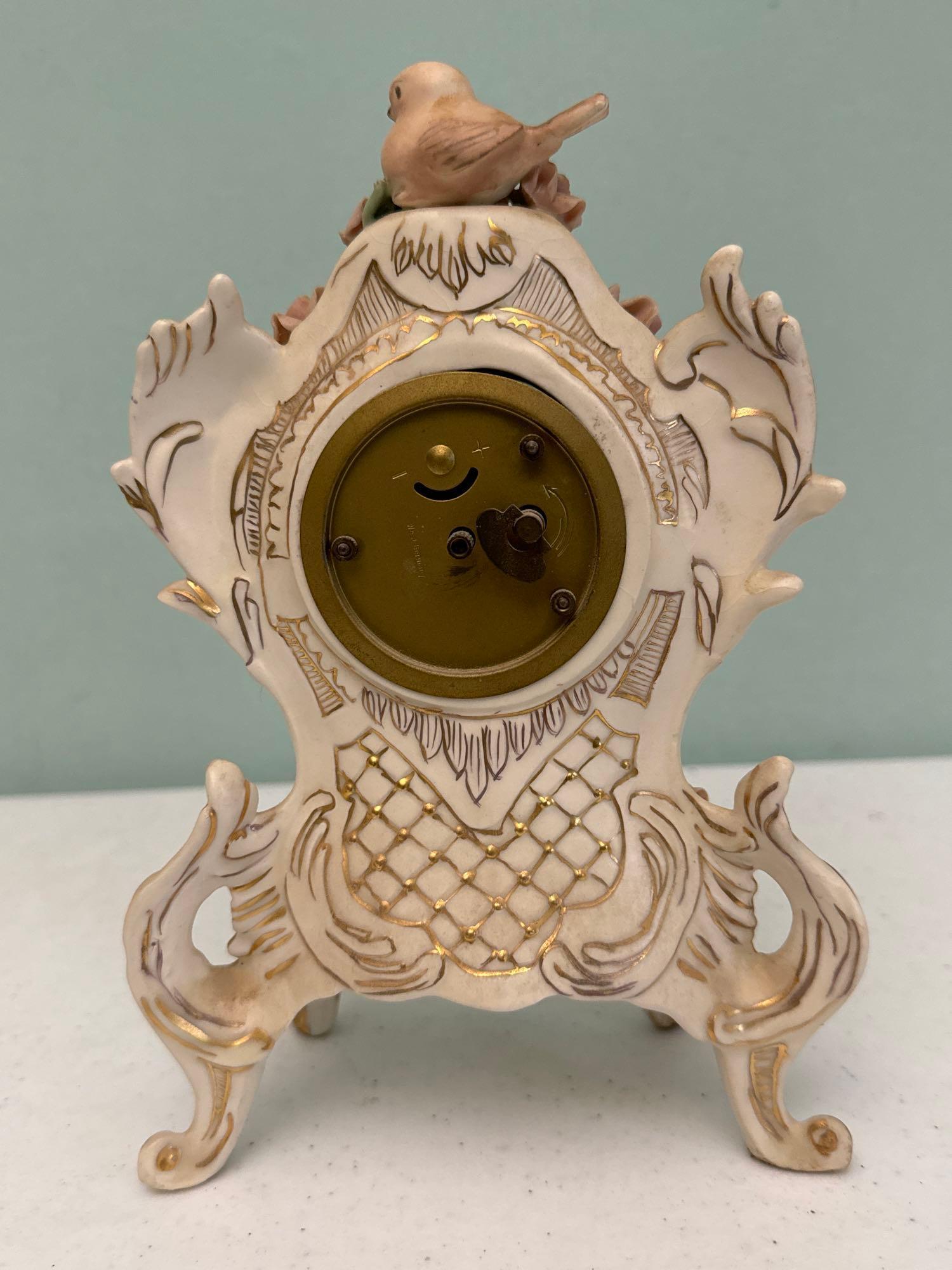 Cherub & Bird Clock, Porcelain Floral Bowl & Floral Ginger Jar