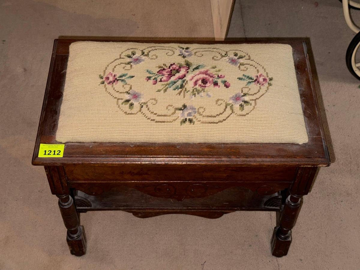 Vintage Storage Stool with Needlepoint Seat