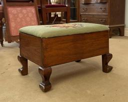 Vintage Wood Stool with Needlepoint Cushion