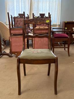 Antique Wood Chair with Needlepoint Seat