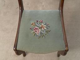 Antique Wood Chair with Needlepoint Seat