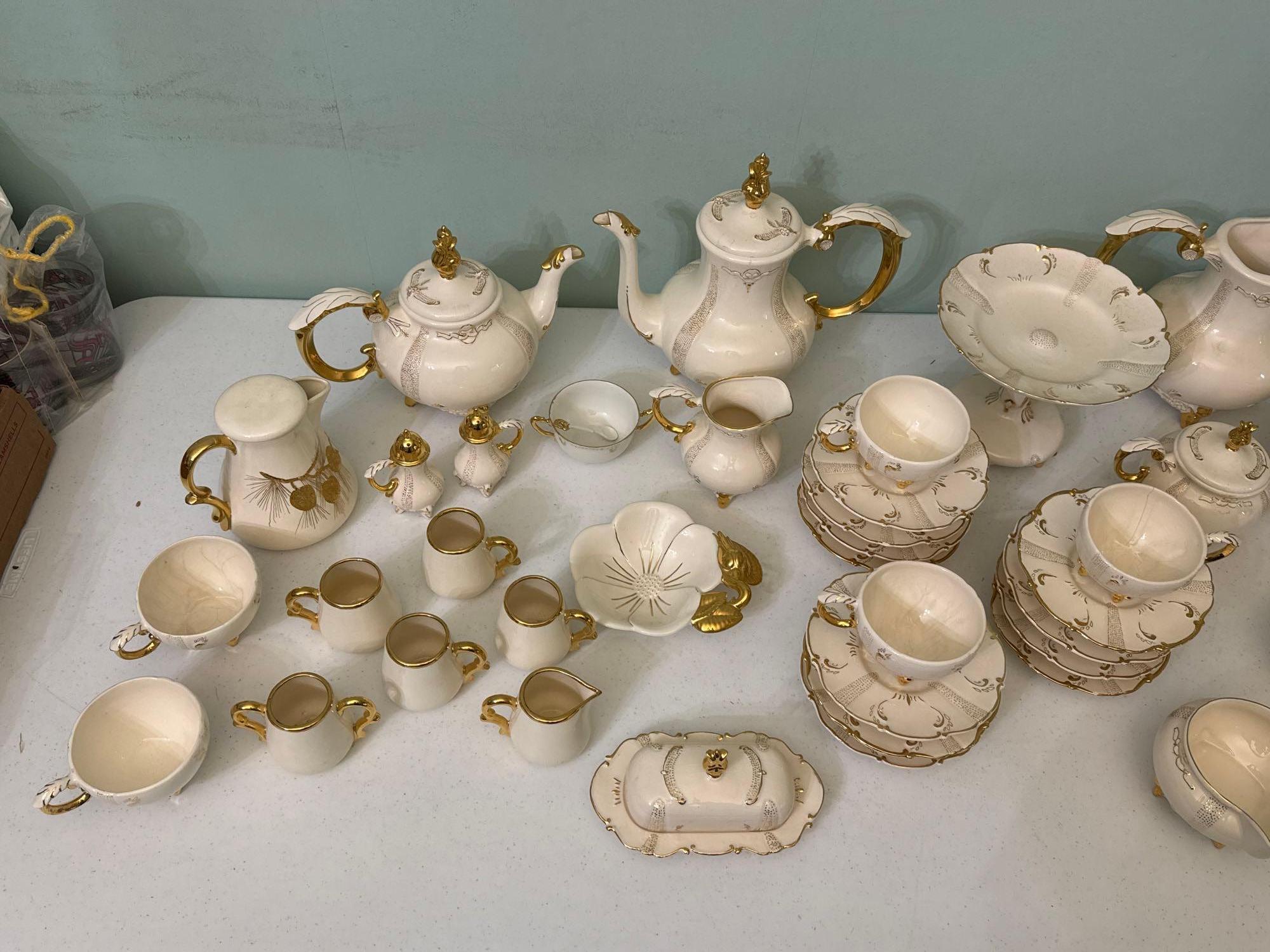 Vintage Hand Glazed White & Gold China Set