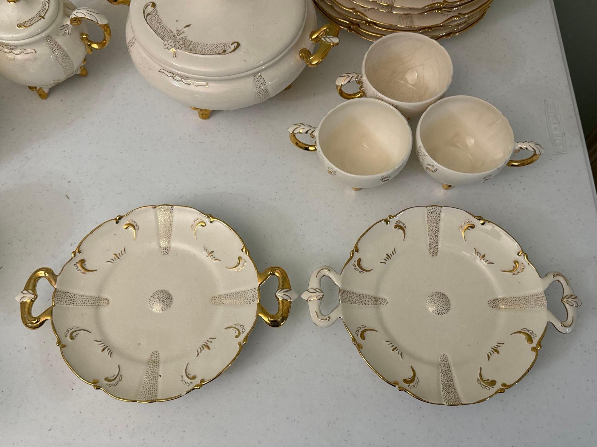 Vintage Hand Glazed White & Gold China Set