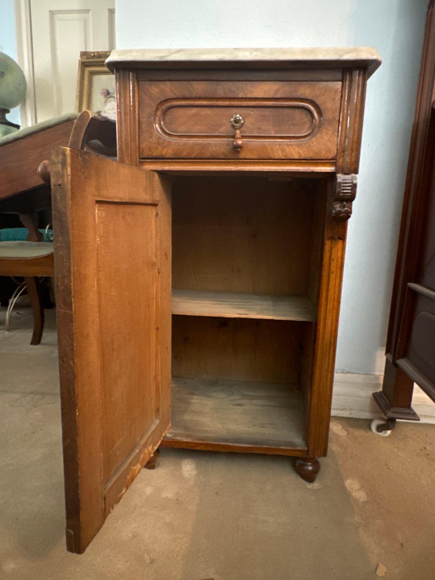 Antique Nightstand with Marble Top