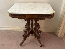 Antique Wood Parlor Table with Marble Top