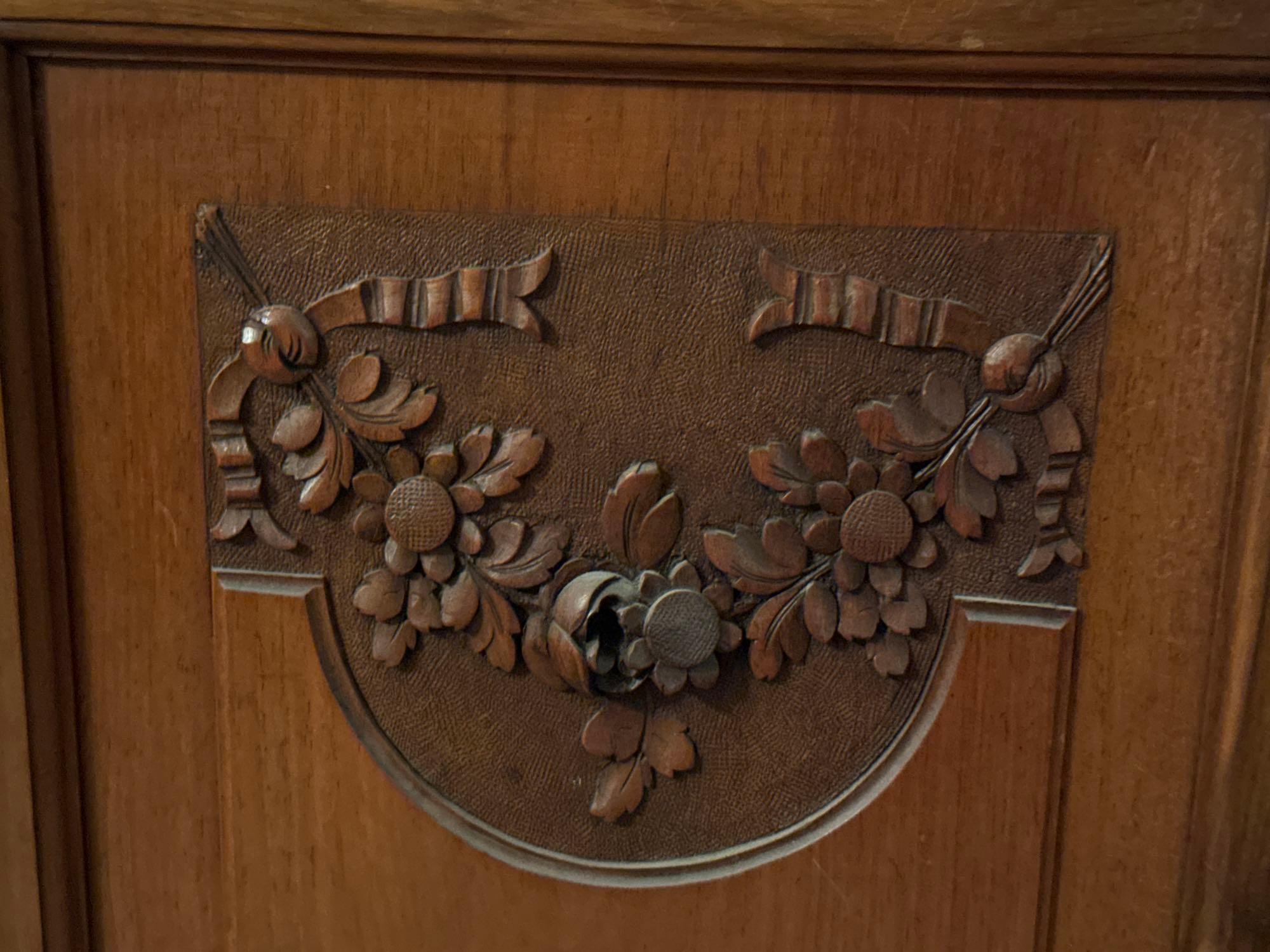 Antique Carved Wood Sideboard Buffet Cabinet with Mirror