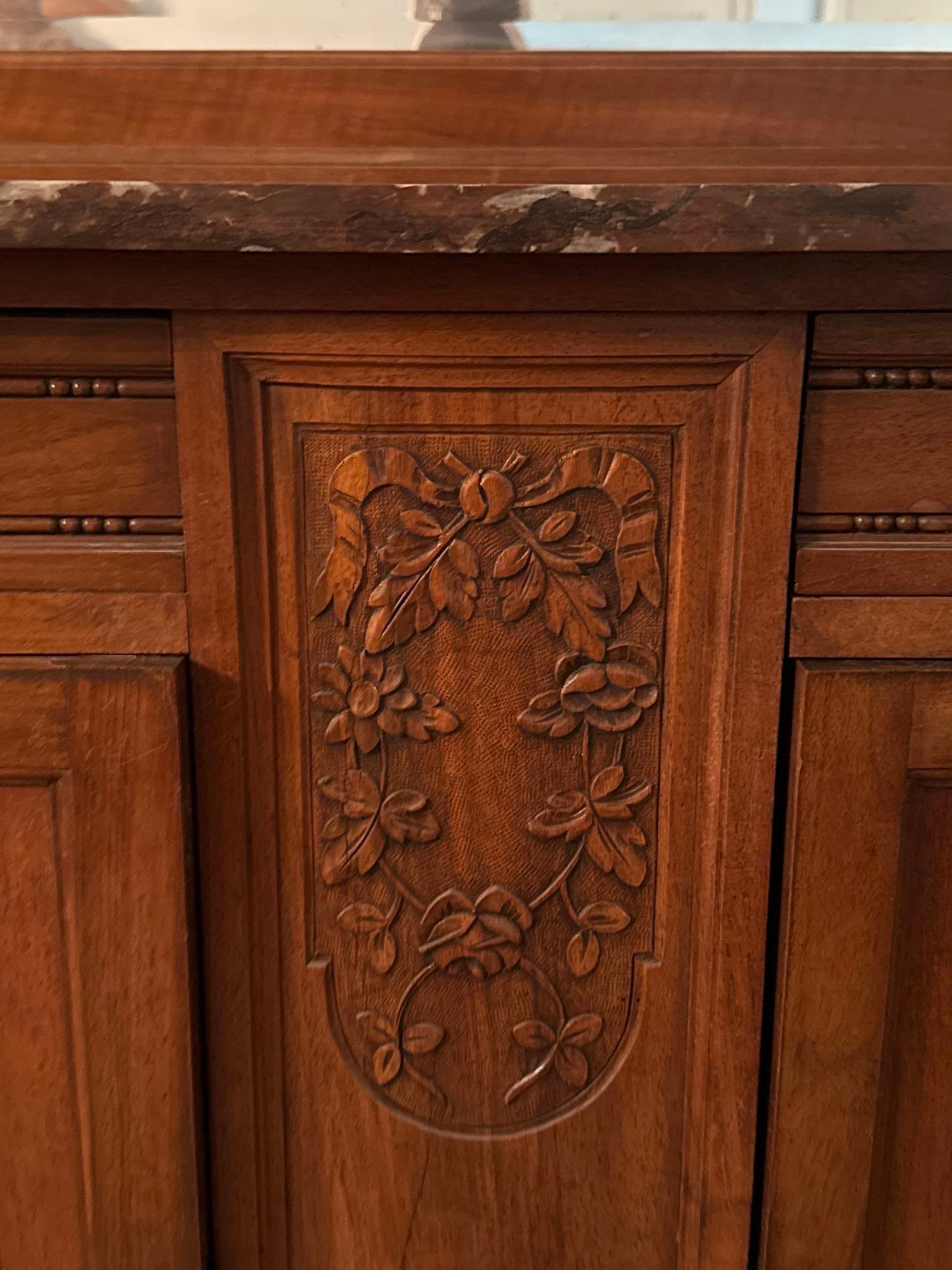 Antique Carved Wood Sideboard Buffet Cabinet with Mirror