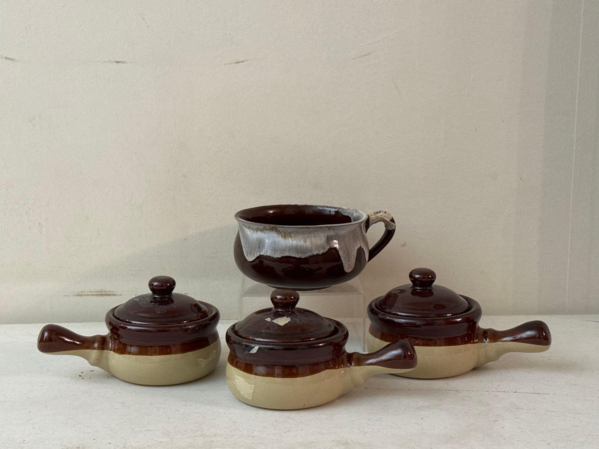 Stoneware Crock and Bean Pots & Vintage Holly Hobbie 3-D Layered Art