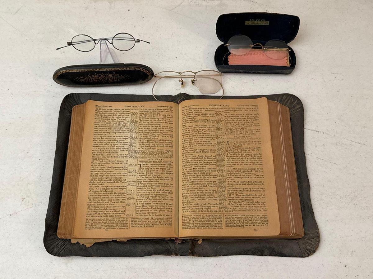 Antique Bible & Eyeglasses with Glasses Cases