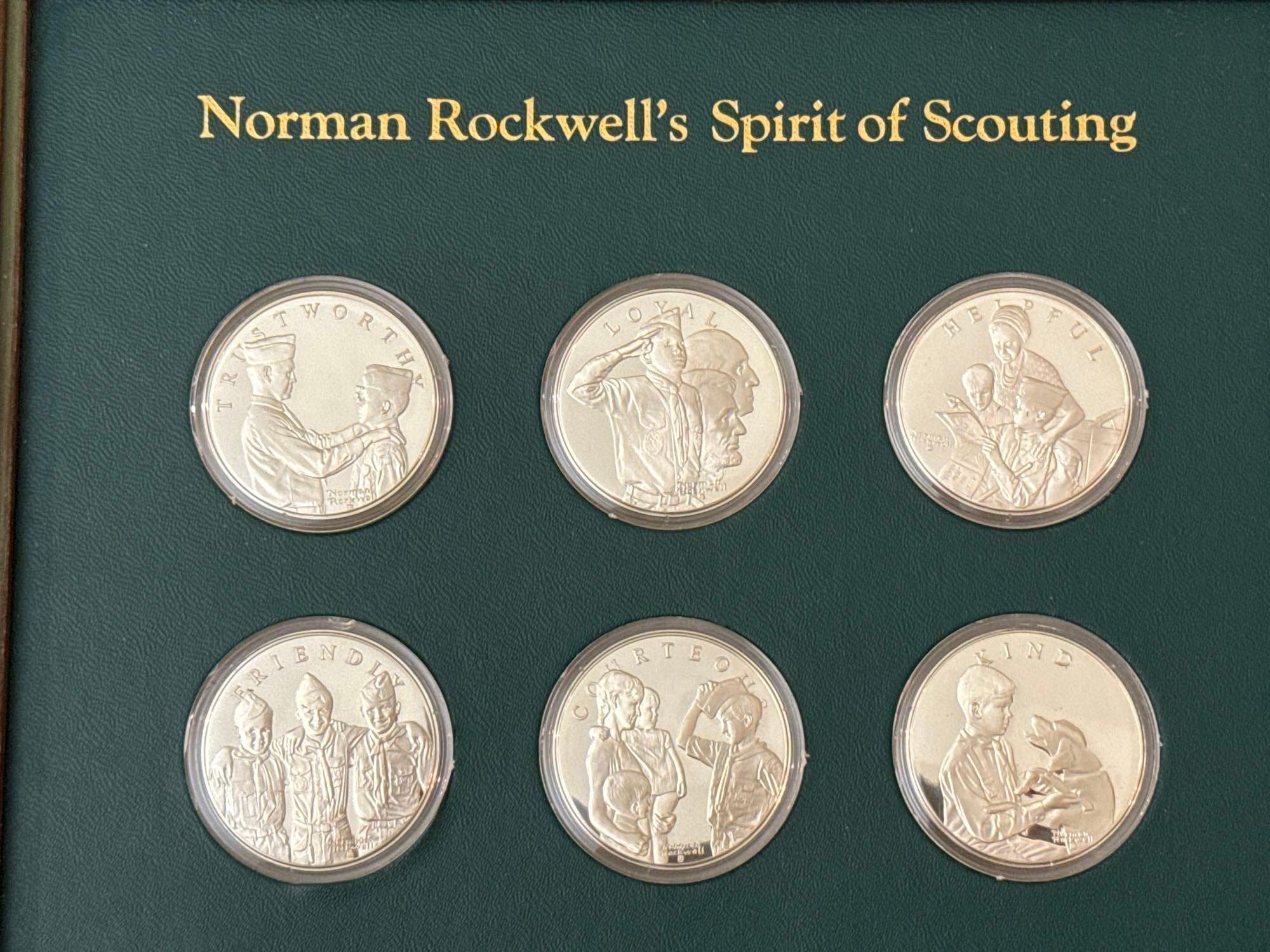 Norman Rockwell Spirit of Scouting Sterling Silver Medals & Collectible Plates