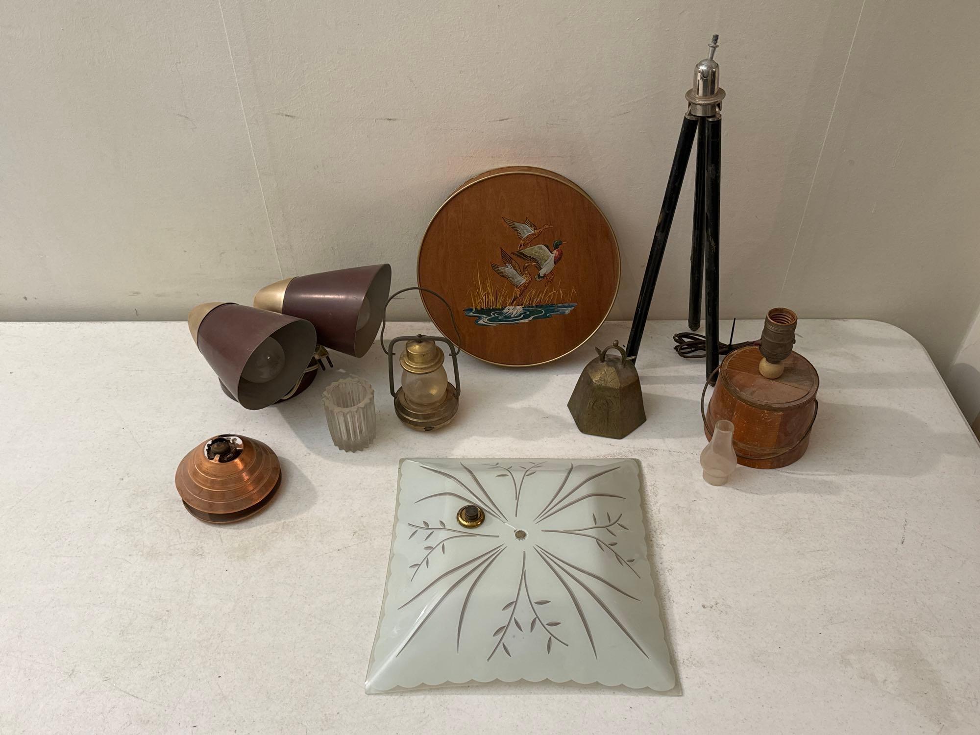 Tripod, Ceiling Light Fixtures, Lantern, Lamp Base & Tin Duck Container