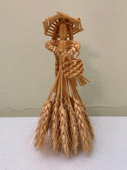 Wheat Straw Woman & Plaster Robin Figurine