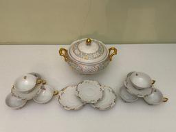Hand Painted Teacups, Saucers & Tureen