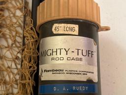45 in Rod Case & Vintage Collapsible Fishing Net