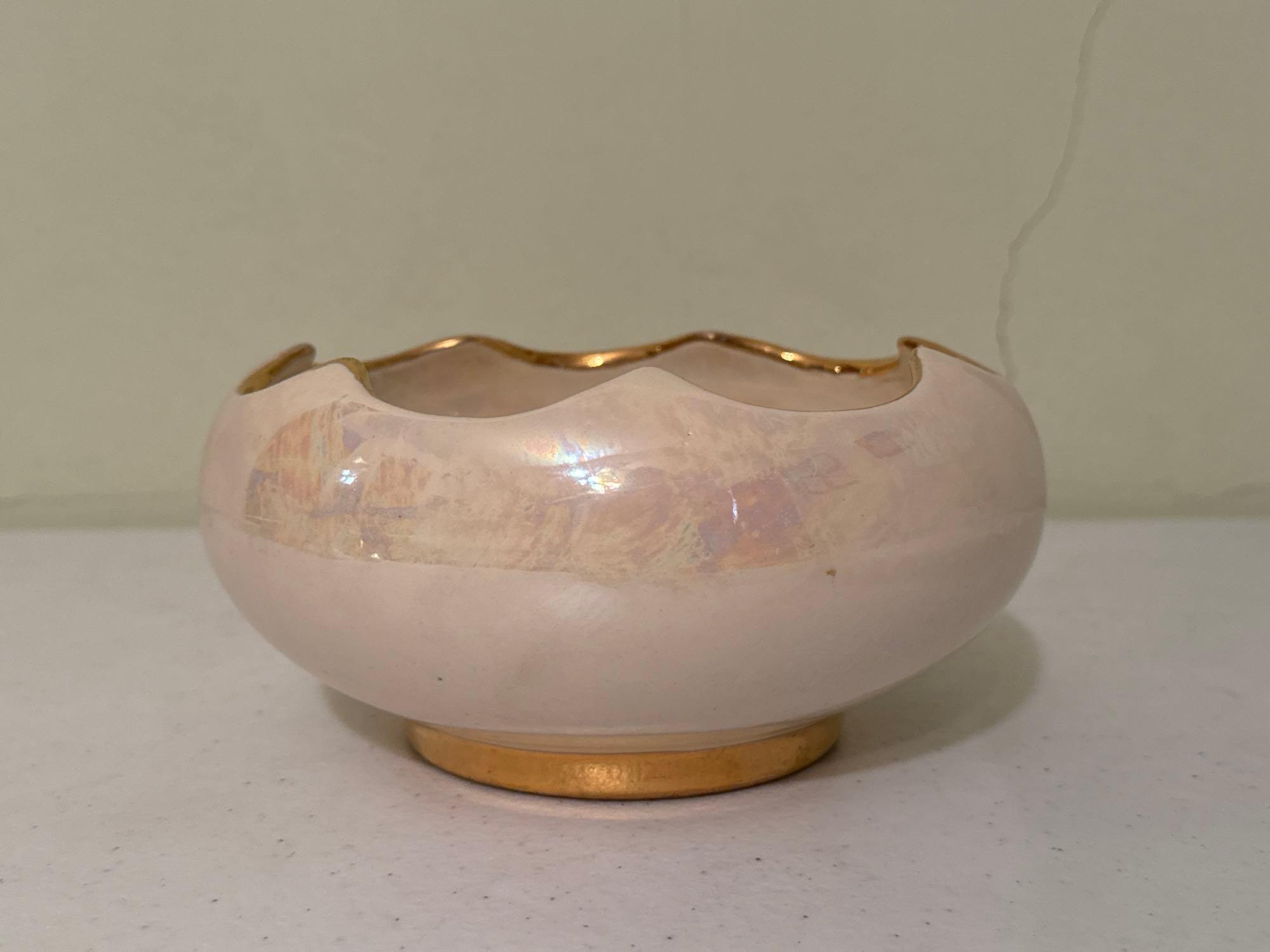 Vintage Limoges Golden Bowl, Hand Painted Iridescent Bowl, Sugar Bowl & Creamer