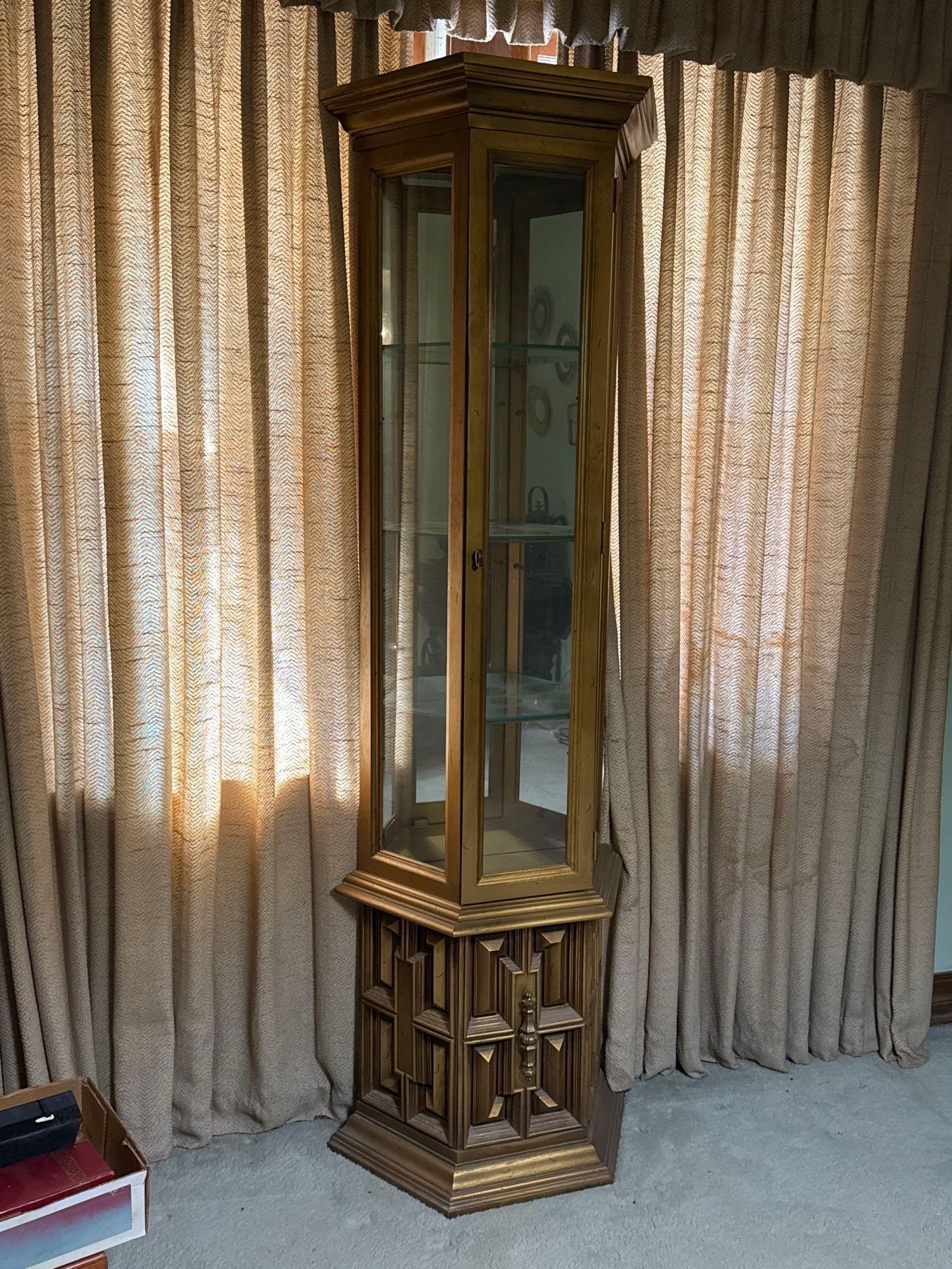 Vintage Gold Wood Curio Cabinet